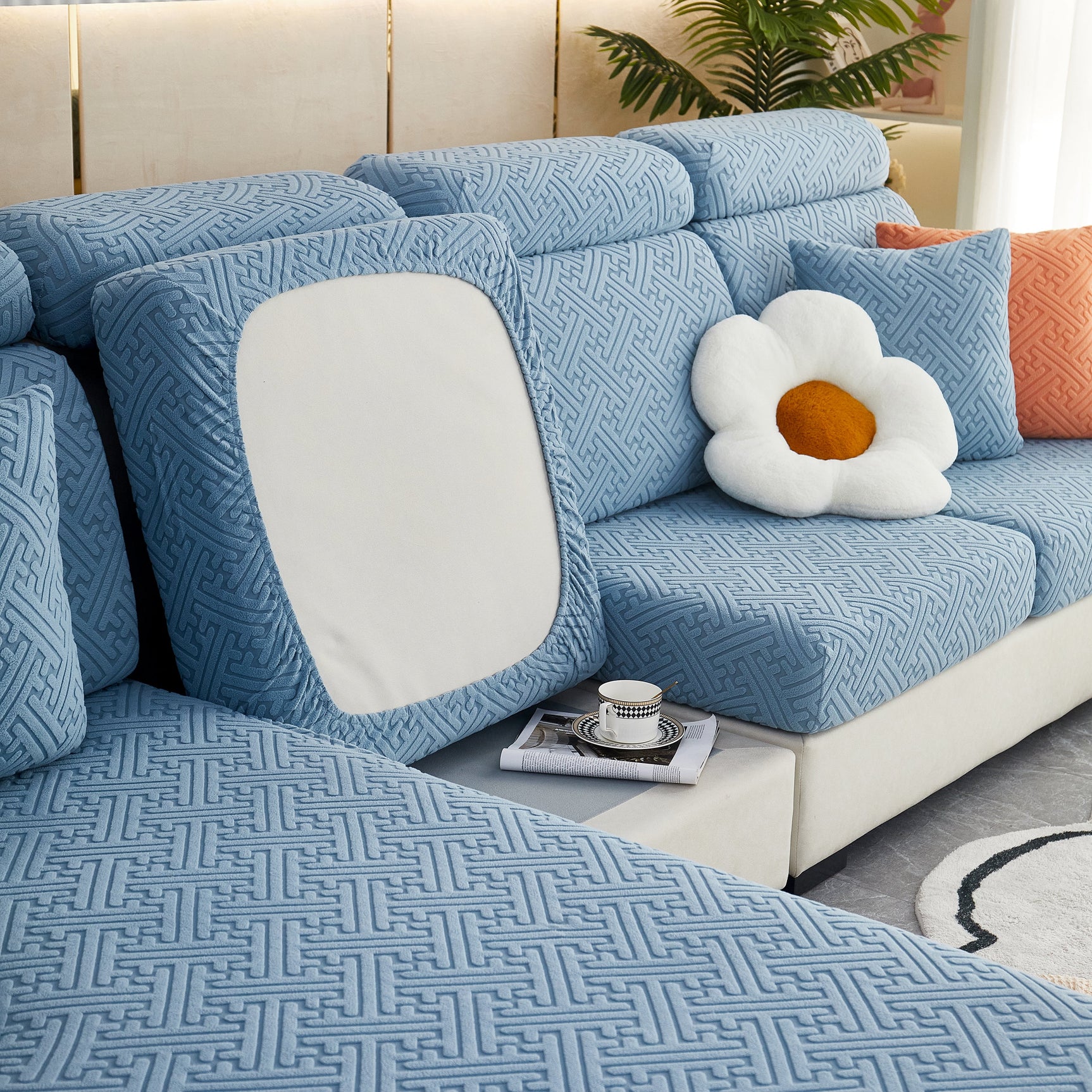 Polar Fleece Couch Cushion Covers, Stretch Sofa Seat Cushion Covers, Elastic Furniture Protector for Pets, Kid - Ornate Home