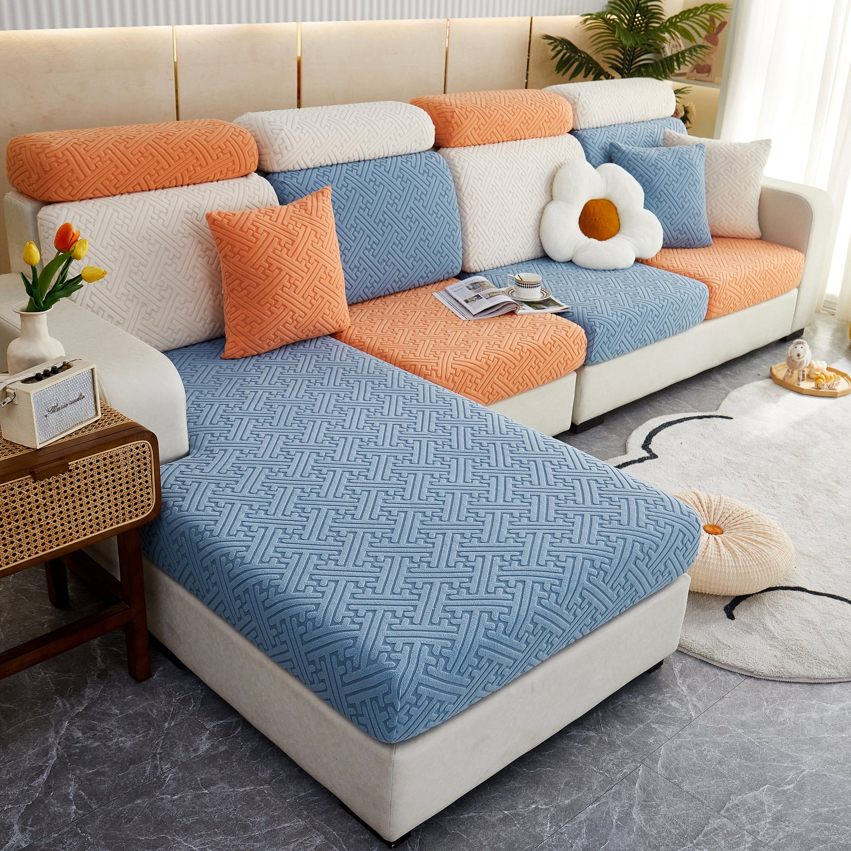 Polar Fleece Couch Cushion Covers, Stretch Sofa Seat Cushion Covers, Elastic Furniture Protector for Pets, Kid - Ornate Home