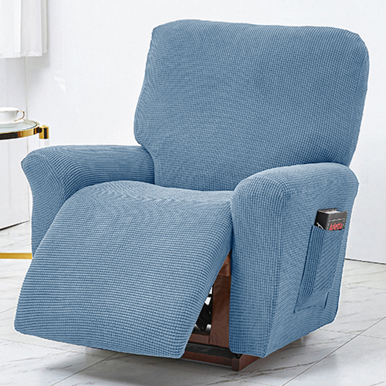 Polar Fleece Recliner Chair Cover, 4-Piece Soft Plush Slipcover with Pocket for Reclining Chairs - Ornate Home