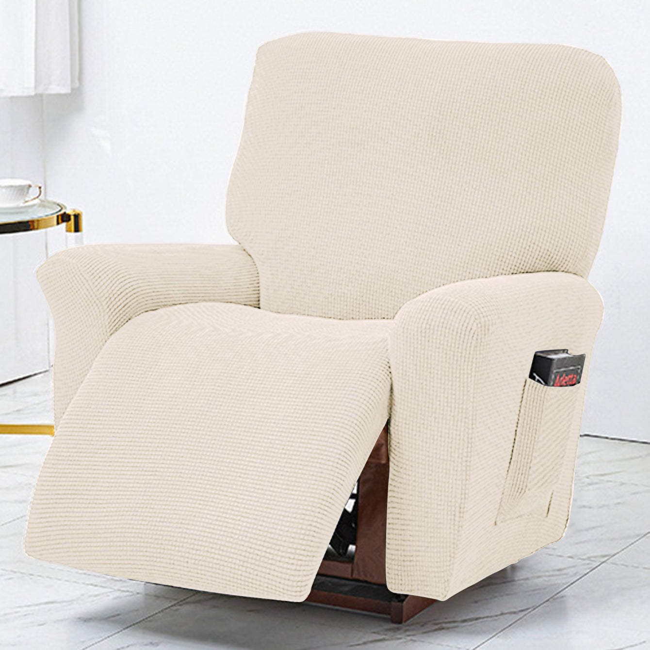 Polar Fleece Recliner Chair Cover, 4-Piece Soft Plush Slipcover with Pocket for Reclining Chairs - Ornate Home