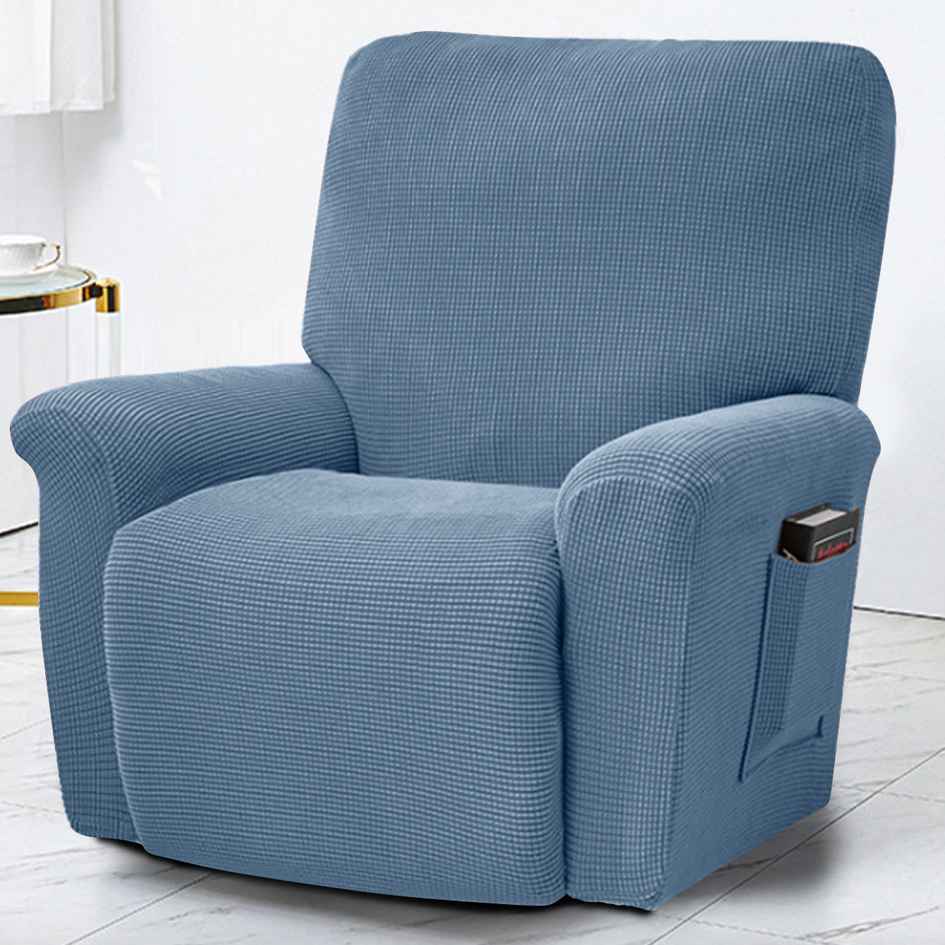 Polar Fleece Recliner Chair Cover, 4-Piece Soft Plush Slipcover with Pocket for Reclining Chairs - Ornate Home