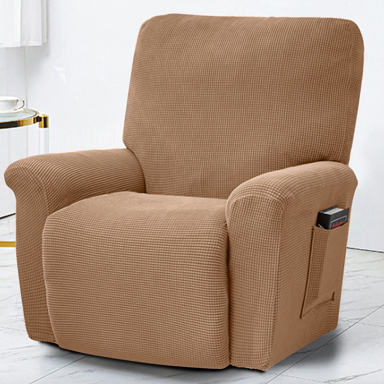 Polar Fleece Recliner Chair Cover, 4-Piece Soft Plush Slipcover with Pocket for Reclining Chairs - Ornate Home