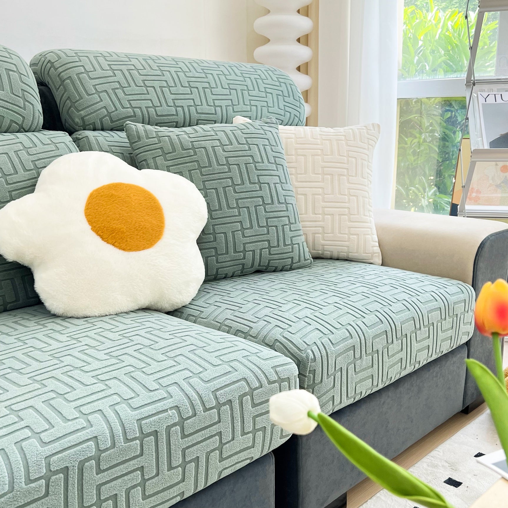 Polar Fleece Stretch Seat Cushion Covers, Couch Cushion Covers Slipcover, Sofa Cushion Protector Covers - Ornate Home