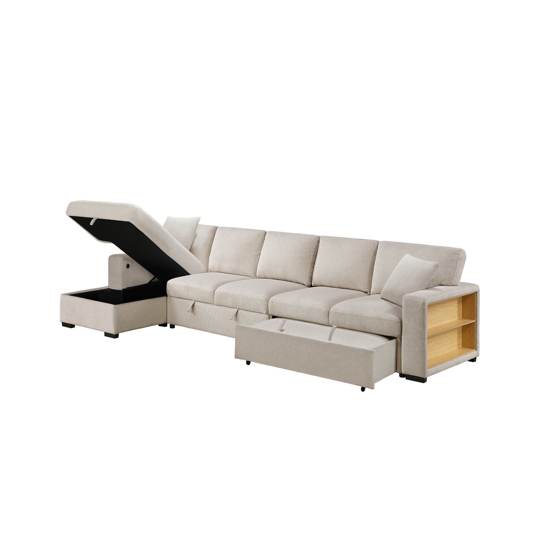 Pompano Beige Sectional with Left Chaise and Pull-out Bed (L Shape) - Ornate Home