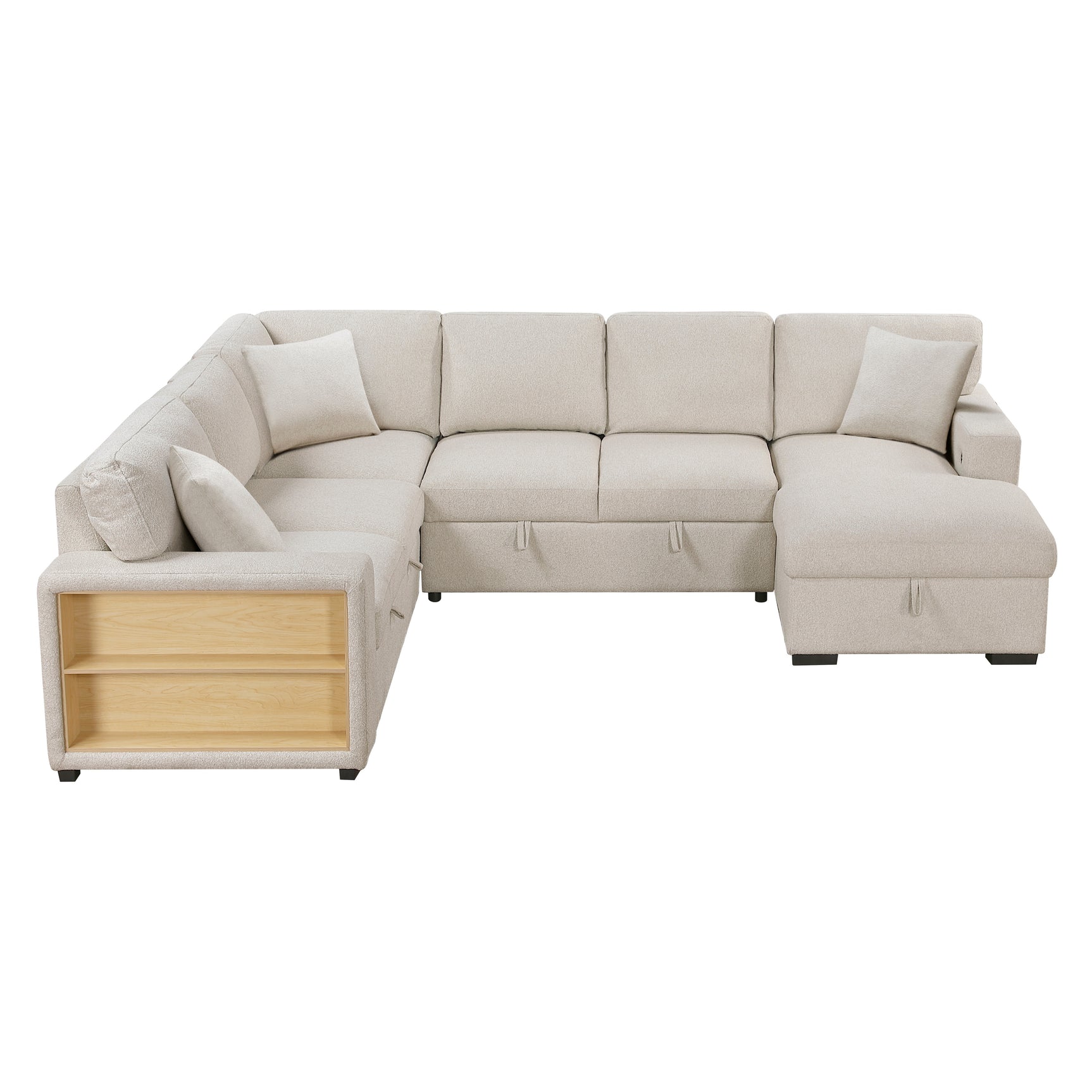 Pompano Beige Sectional with Right Chaise and Pull-out Bed (U Shape) - Ornate Home