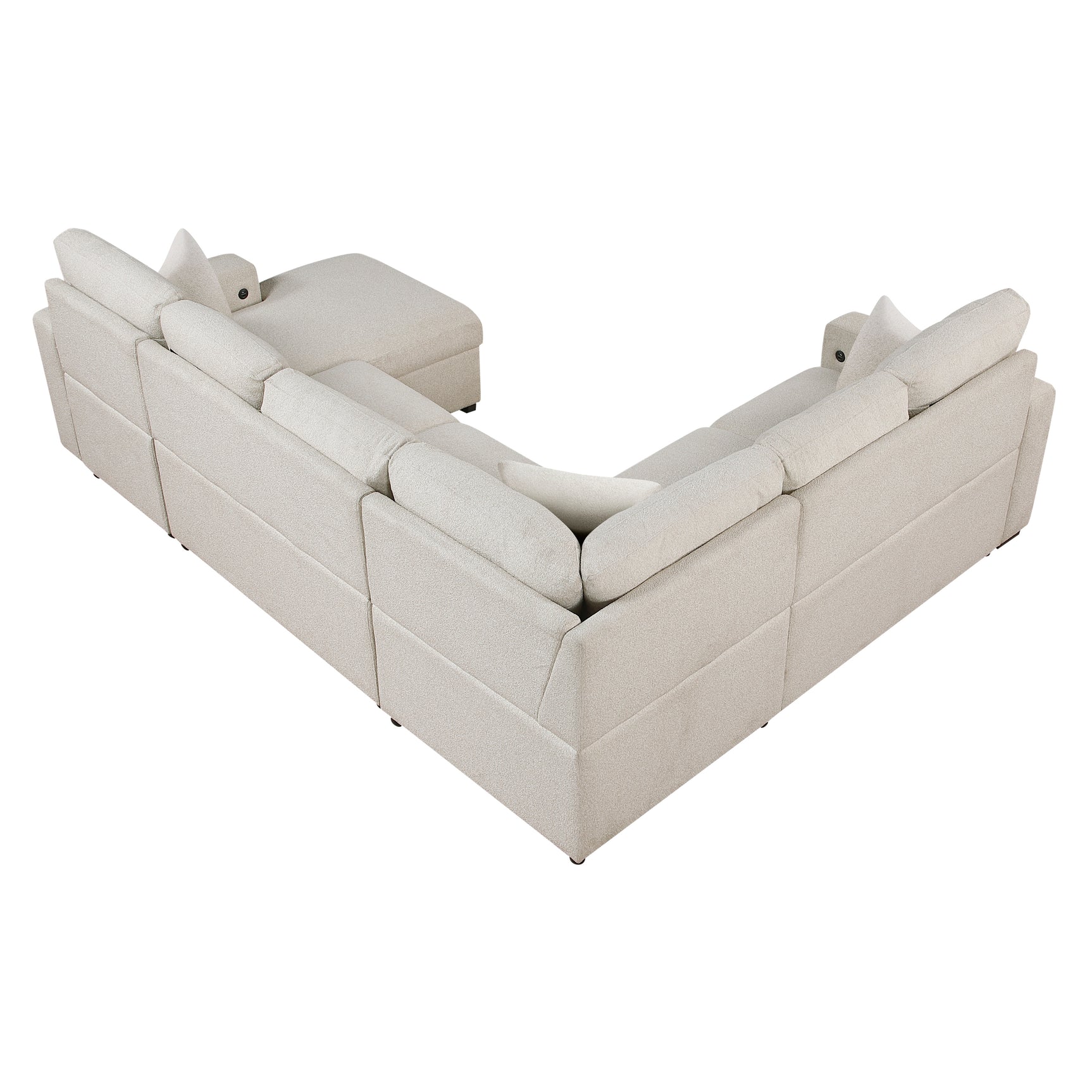 Pompano Beige Sectional with Right Chaise and Pull-out Bed (U Shape) - Ornate Home