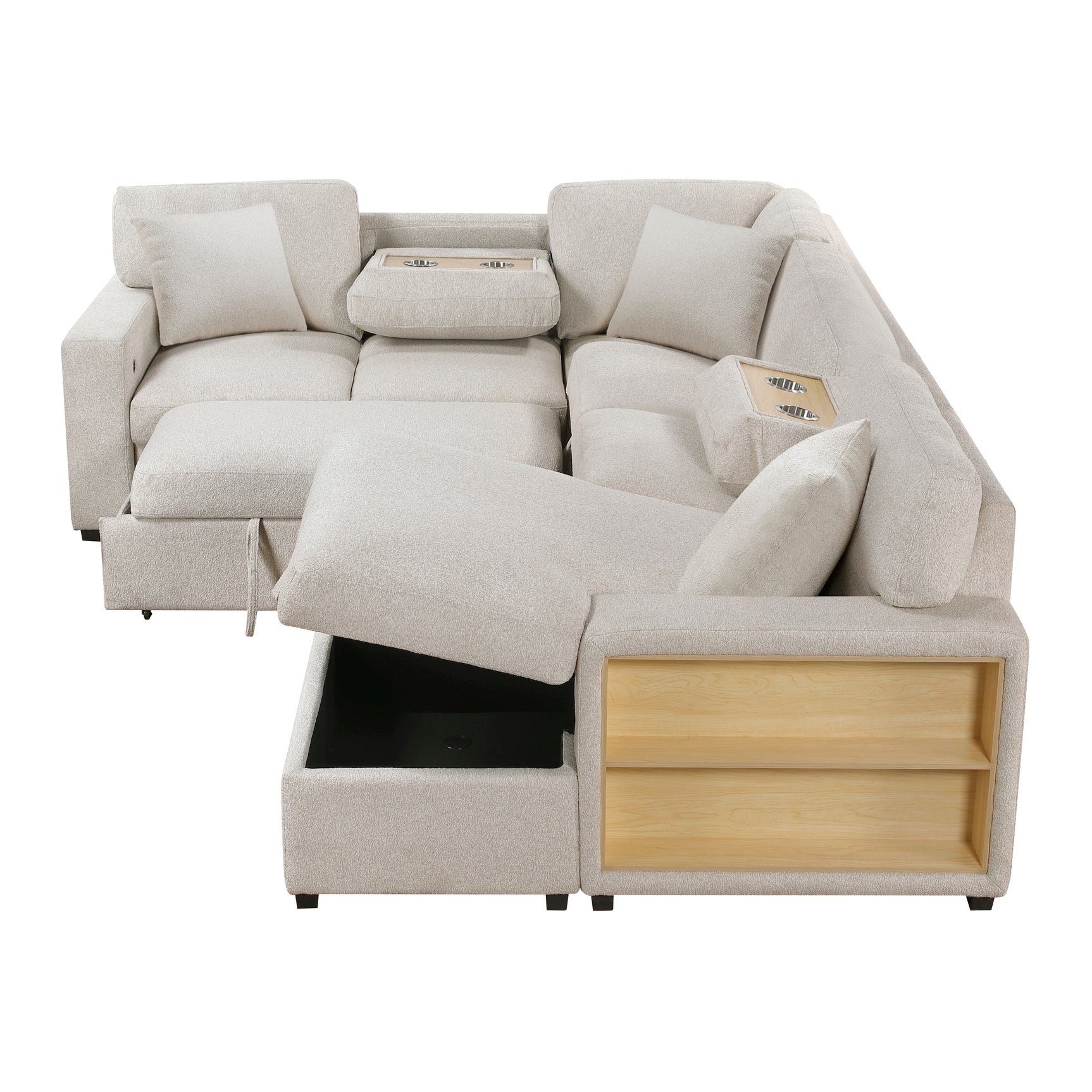 Pompano Beige Sectional with Right Chaise and Pull-out Bed (U Shape) - Ornate Home