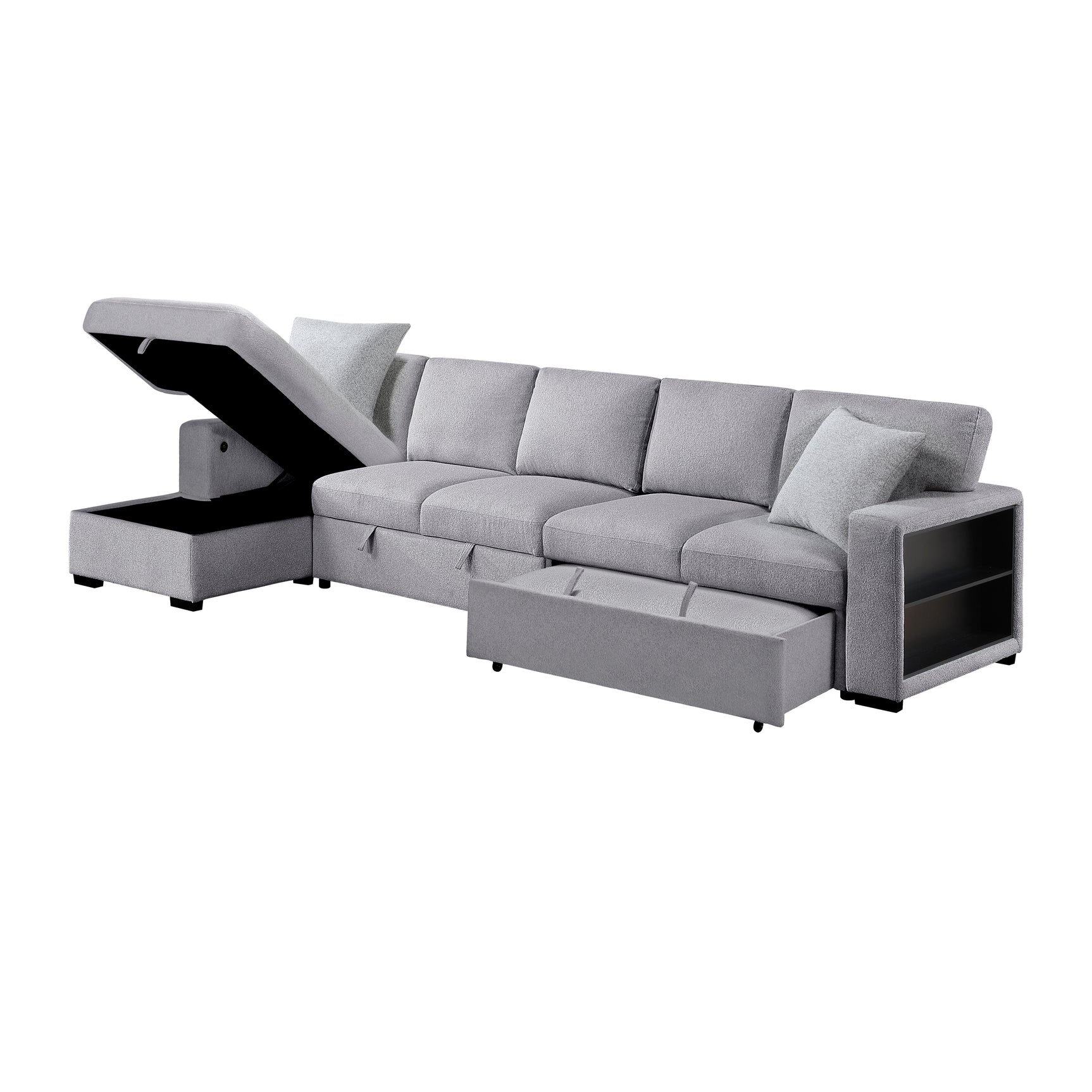 Pompano Gray Sectional with Left Chaise and Pull-out Bed (L Shape) - Ornate Home