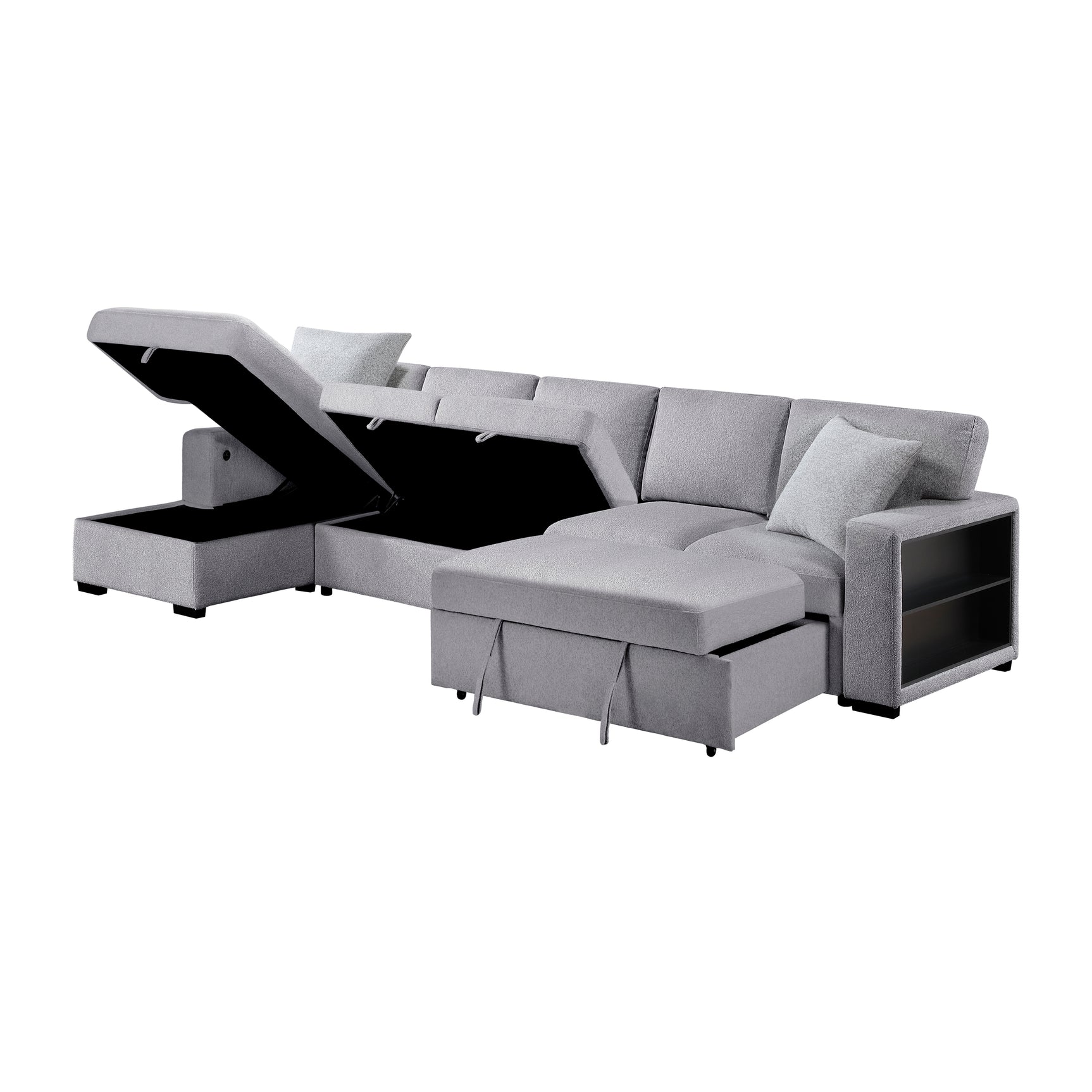 Pompano Gray Sectional with Left Chaise and Pull-out Bed (L Shape) - Ornate Home