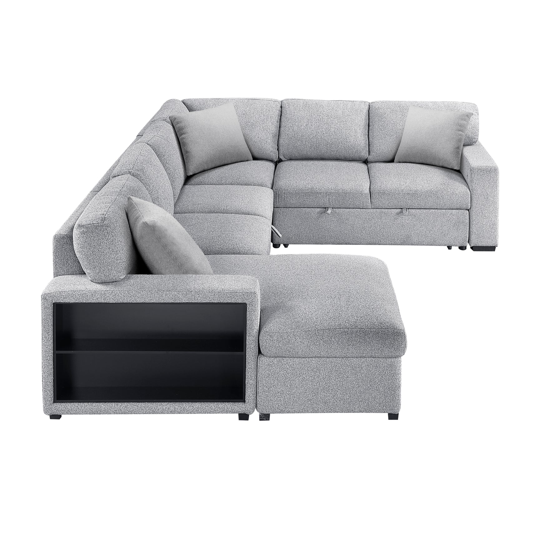 Pompano Gray Sectional with Left Chaise and Pull-out Bed (U Shape) - Ornate Home