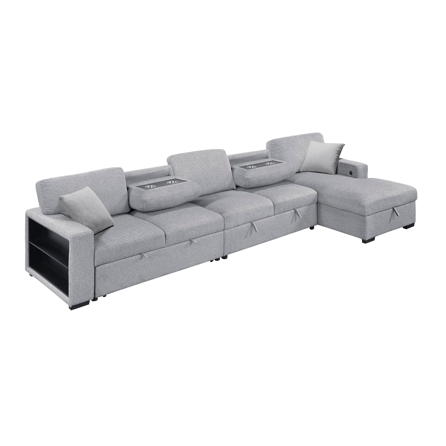 Pompano Gray Sectional with Right Chaise and Pull-out Bed (L Shape) - Ornate Home