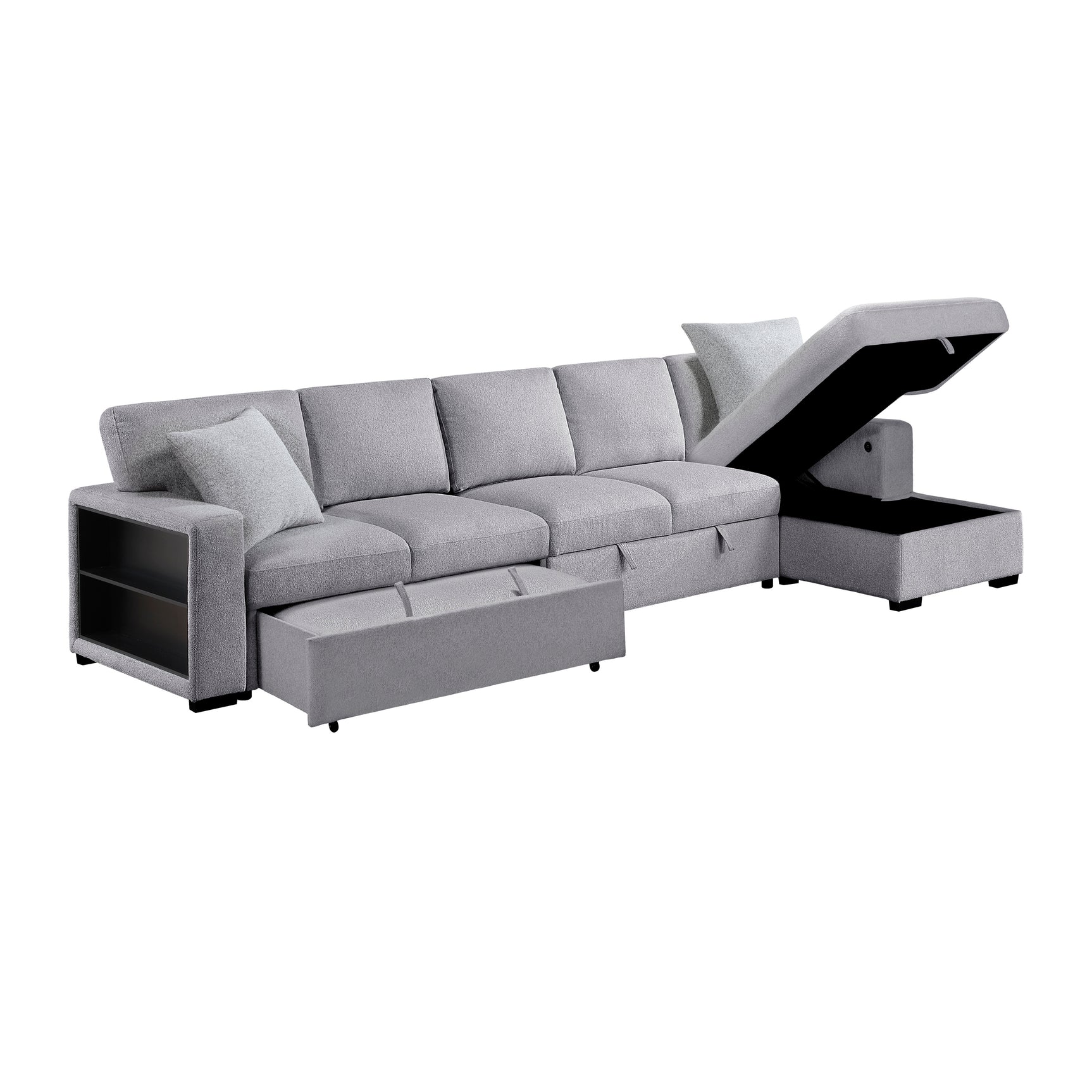 Pompano Gray Sectional with Right Chaise and Pull-out Bed (L Shape) - Ornate Home