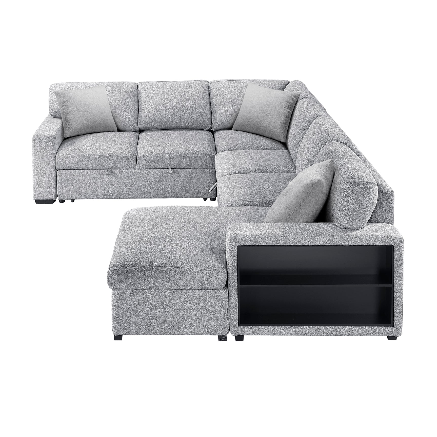 Pompano Gray Sectional with Right Chaise and Pull-out Bed (U Shape) - Ornate Home