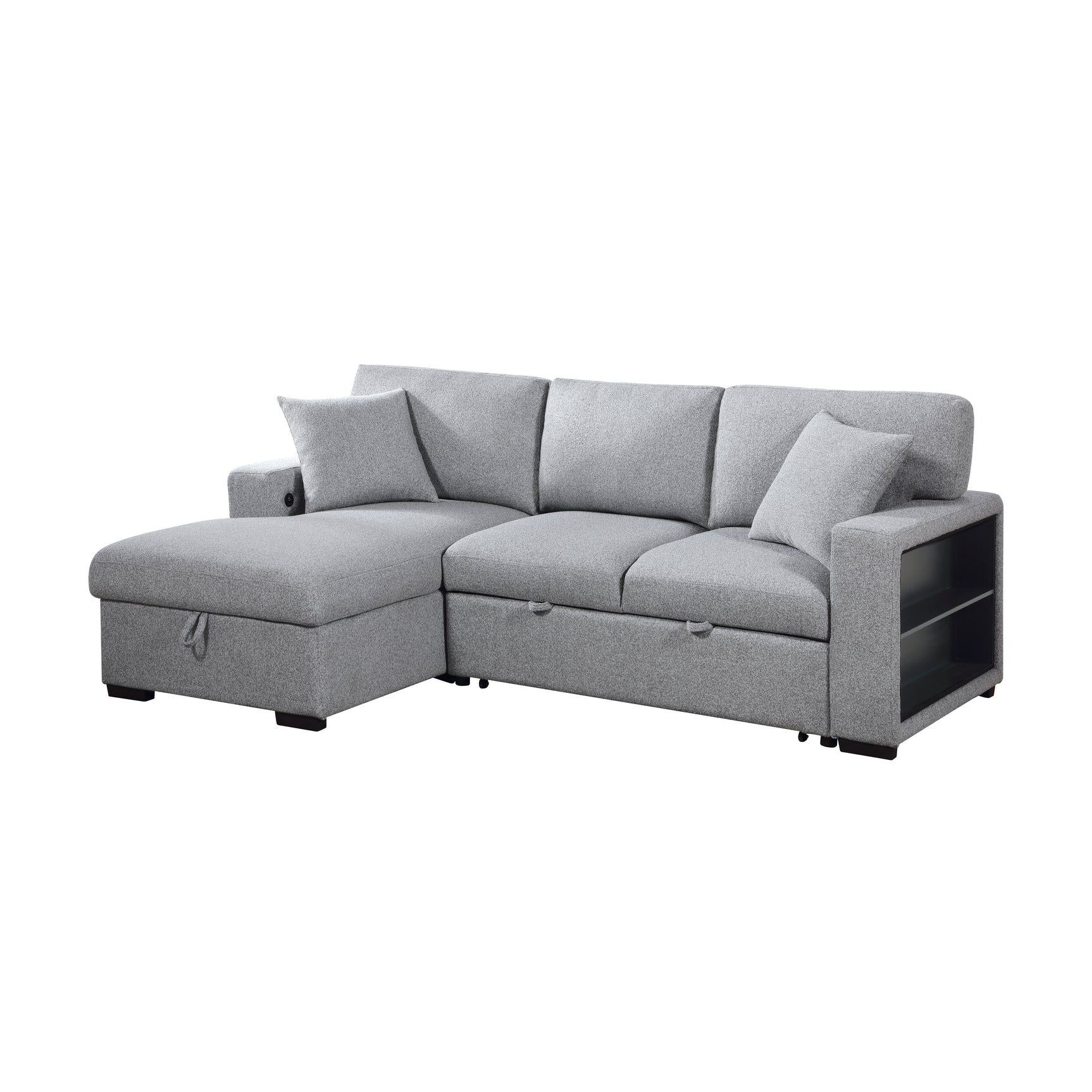 Pompano Sleeper Sectional with Left Chaise, Pull-out Bed and Hidden Storage, Charging Ports - Ornate Home