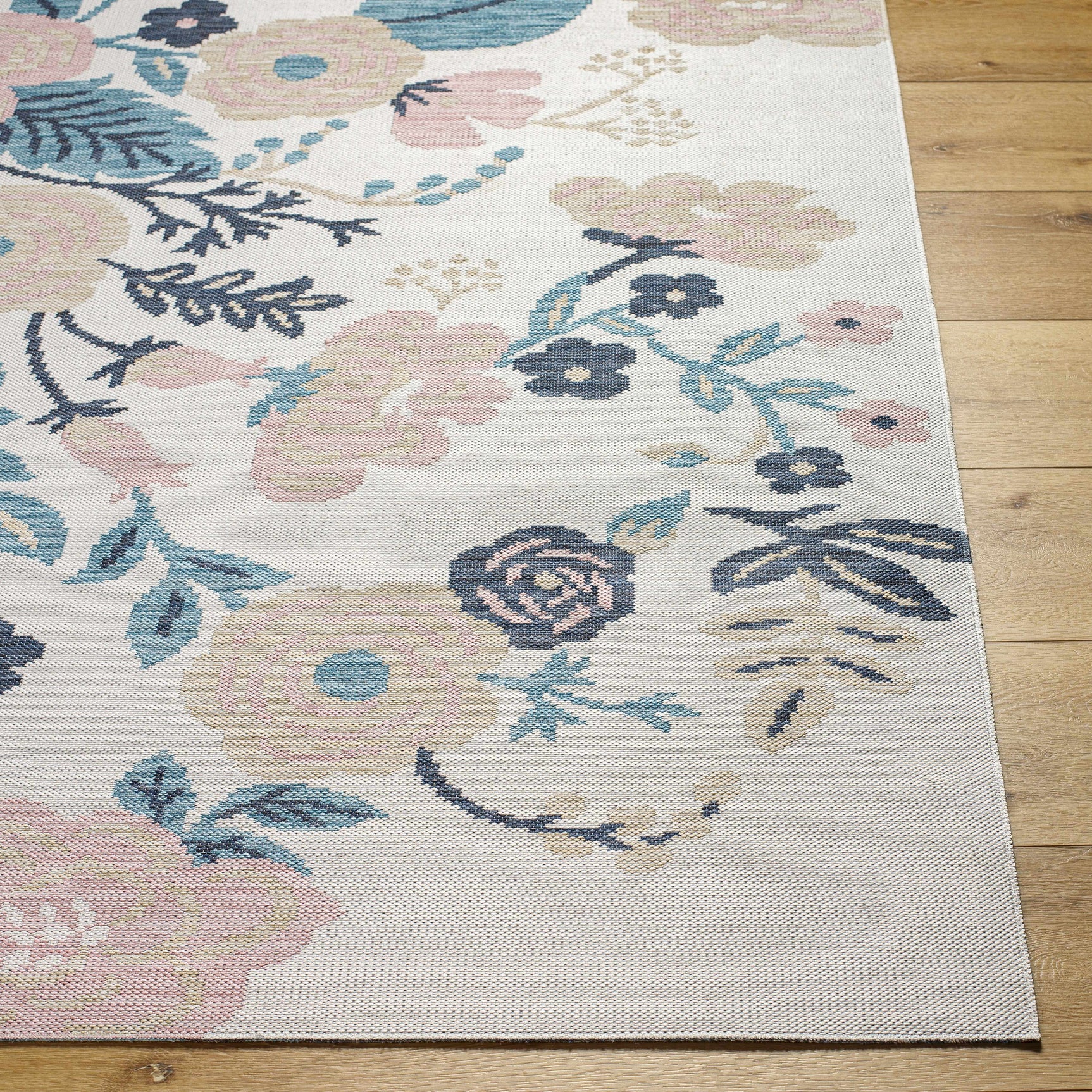Ponto Cream & Blue Floral Outdoor Area Rug - Clearance - Ornate Home
