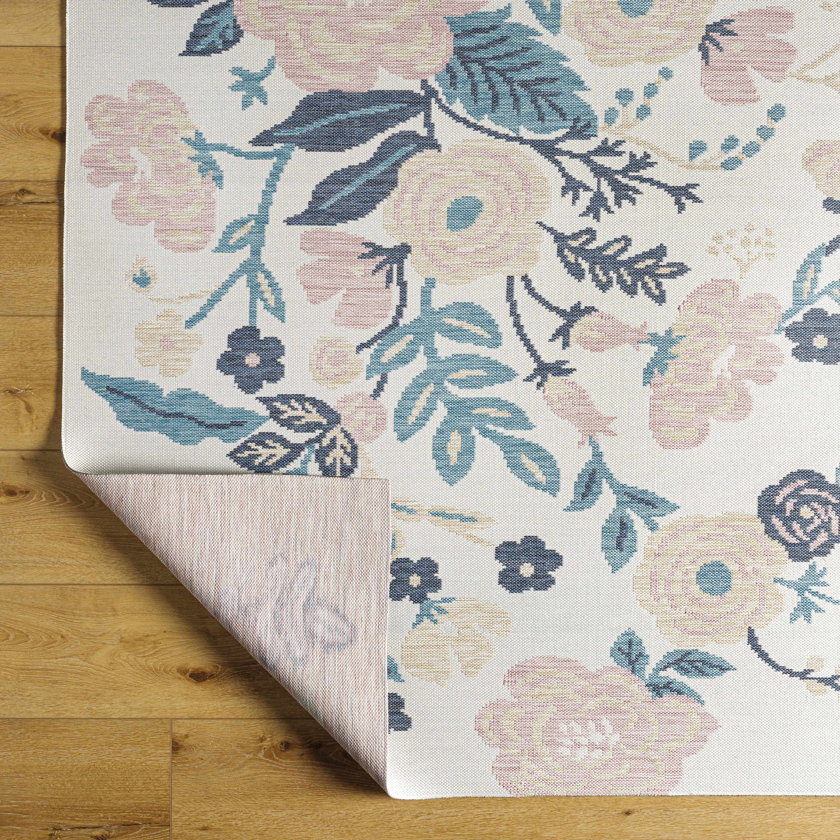 Ponto Cream & Blue Floral Outdoor Area Rug - Clearance - Ornate Home