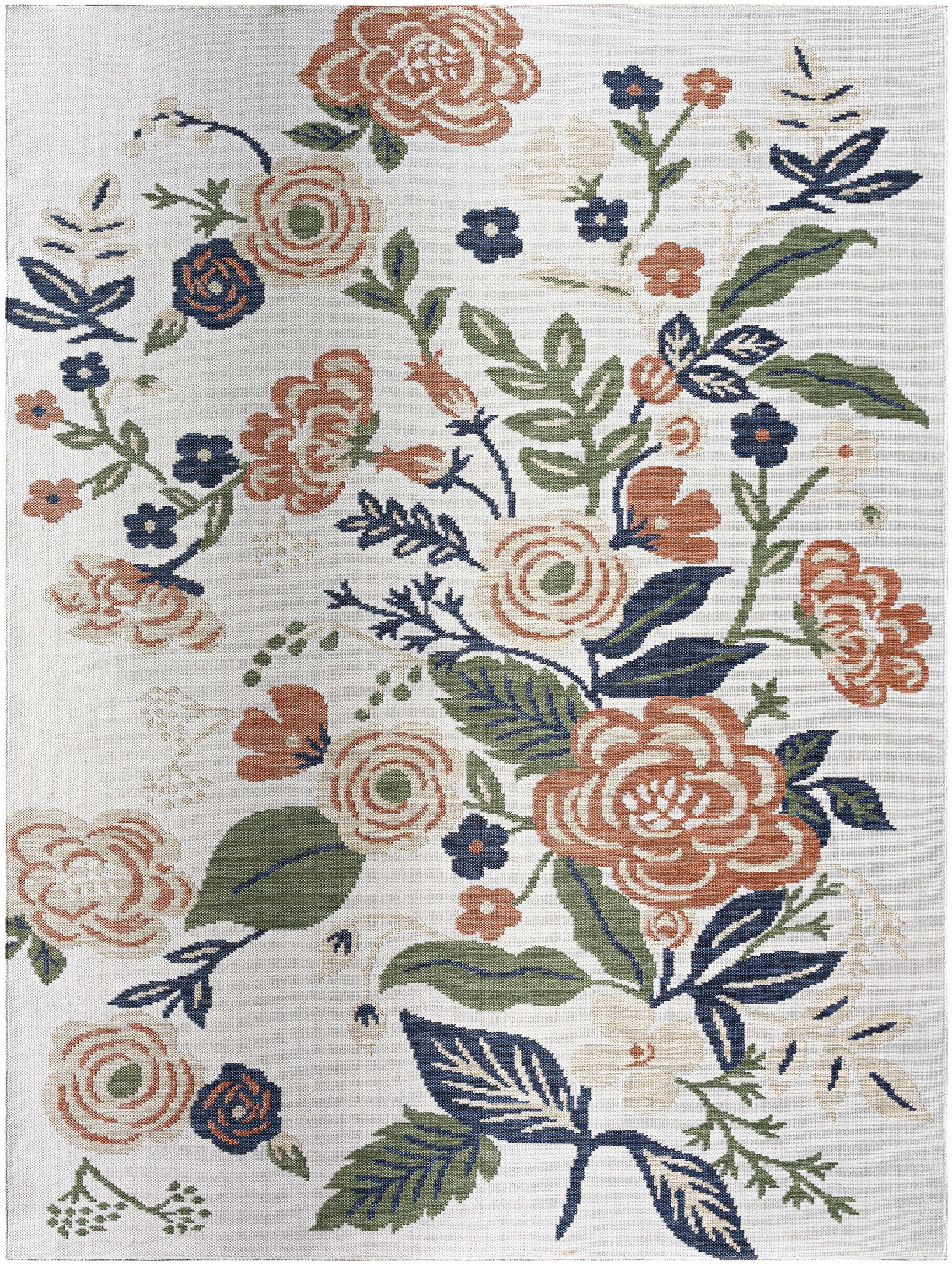 Ponto Cream & Green Floral Outdoor Area Rug - Clearance - Ornate Home