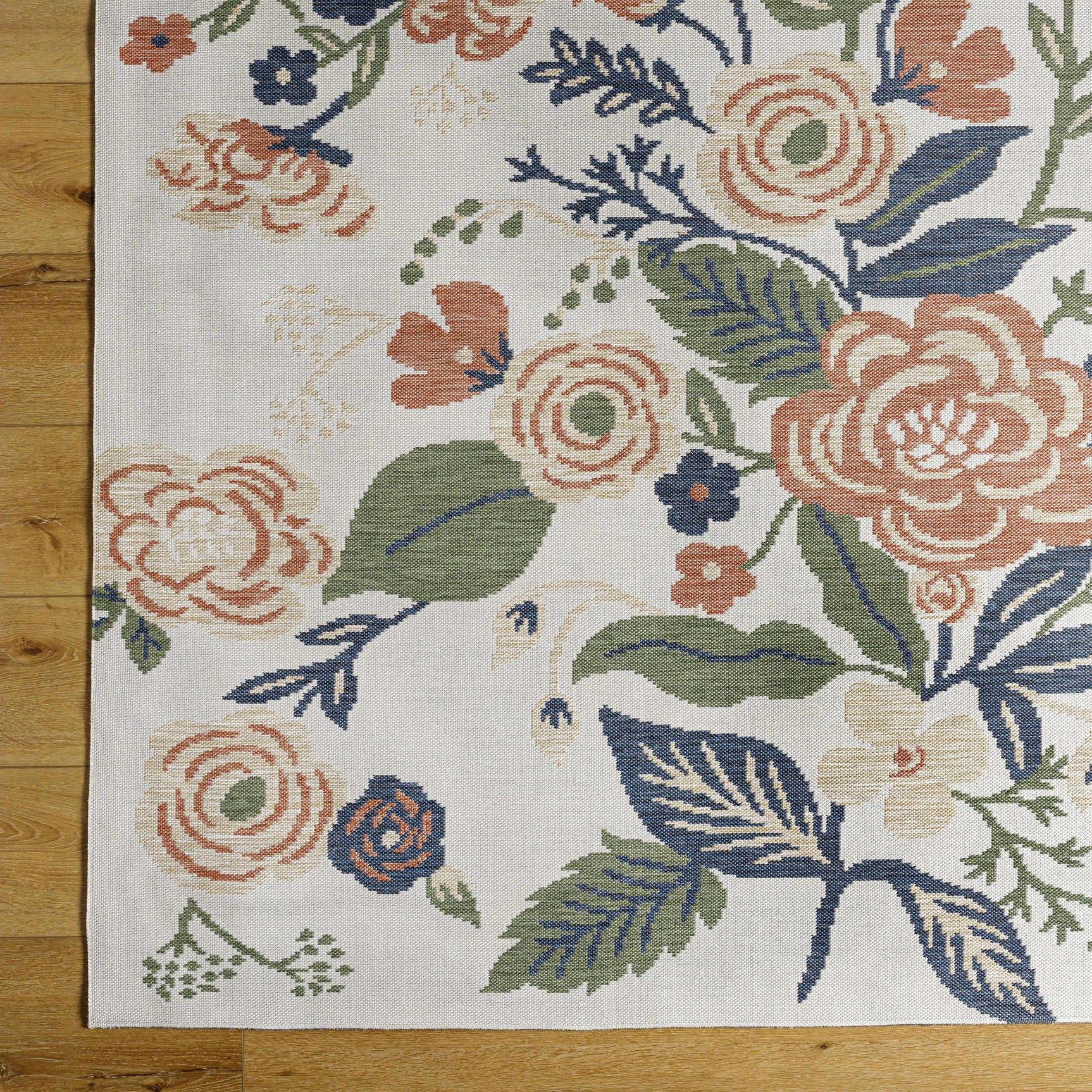 Ponto Cream & Green Floral Outdoor Area Rug - Clearance - Ornate Home