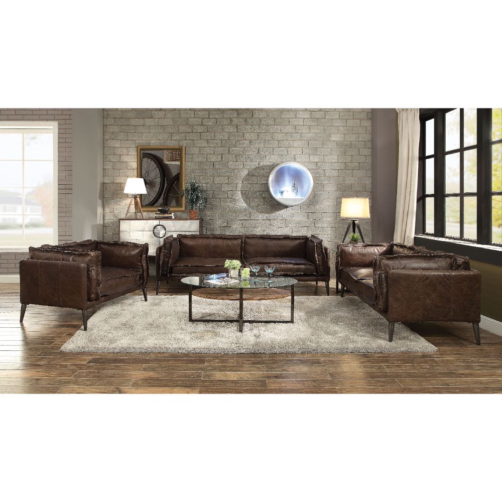 Porchester Distress Chocolate Top Grain Genuine Leather Sofa - Ornate Home