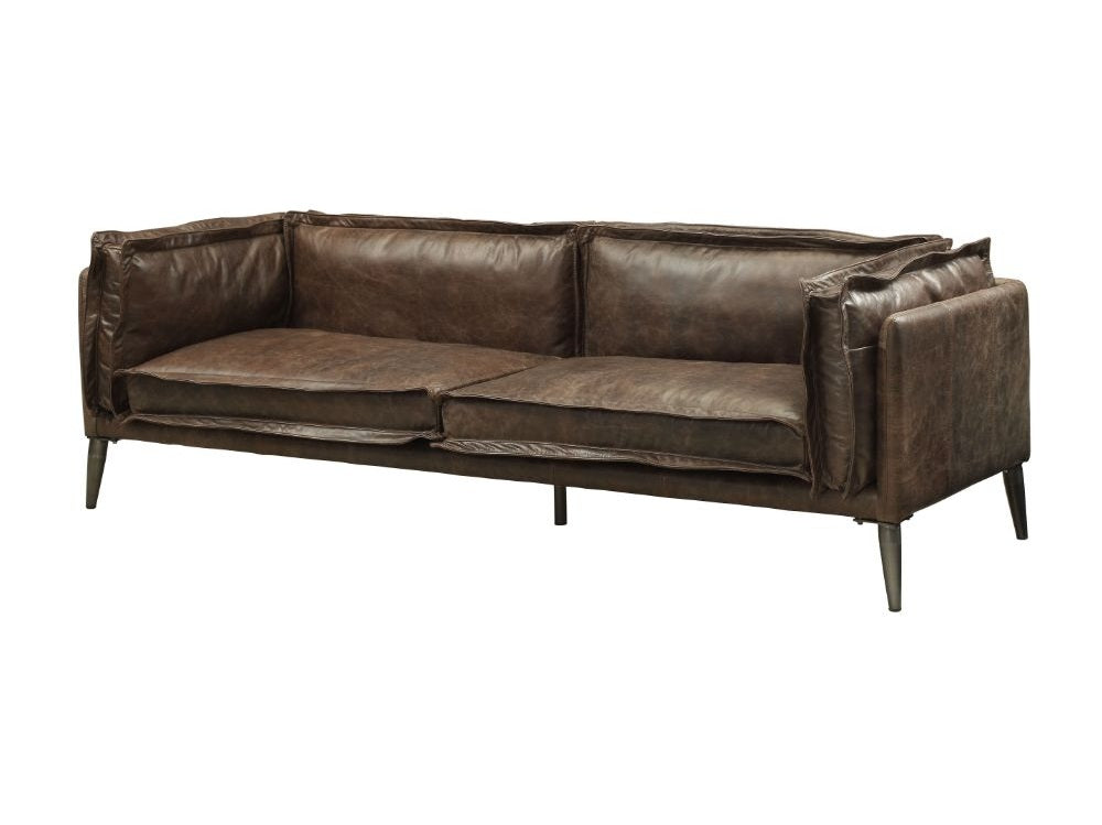 Porchester Distress Chocolate Top Grain Genuine Leather Sofa - Ornate Home