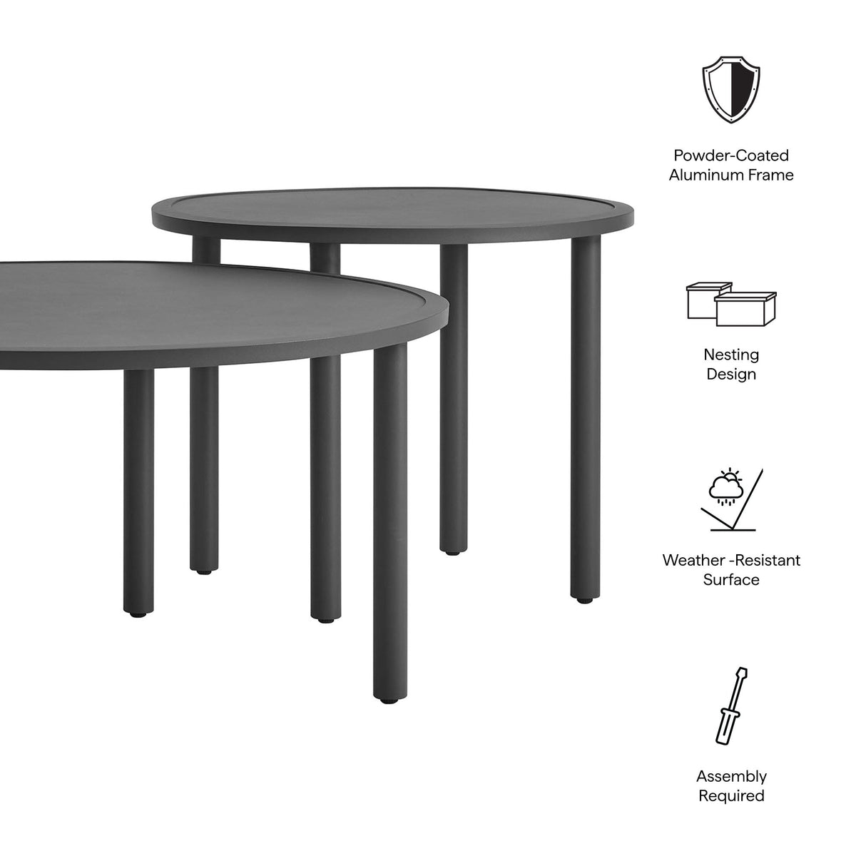 Porta Charcoal 2 Piece Nesting Outdoor Patio Aluminum Coffee Table Set - Ornate Home