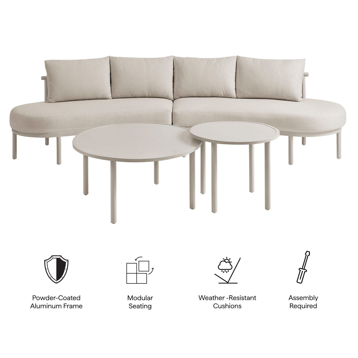 Porta Khaki/Stone 4 Piece Outdoor Patio Aluminum Modular Sofa Set - Ornate Home