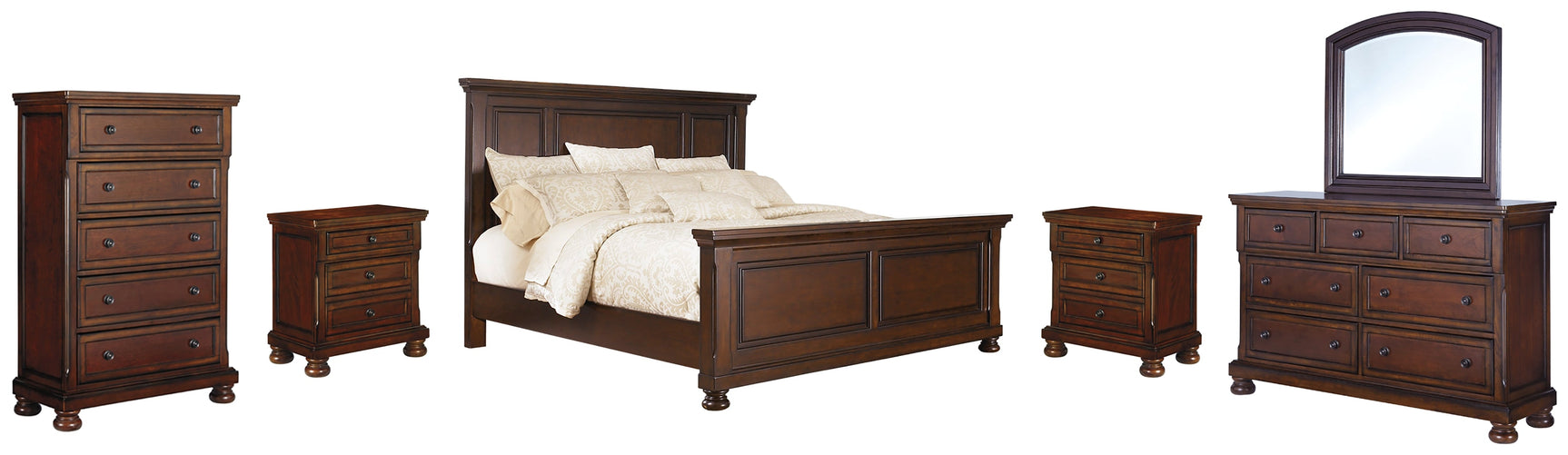 Porter Queen Panel Bedroom Set with Dresser, Mirror, Chest and 2 Nightstands - Ornate Home
