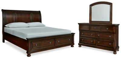 Porter Rustic Brown King Sleigh Storage Bedroom Set with Dresser and Mirror (Online Special Price) - Ornate Home