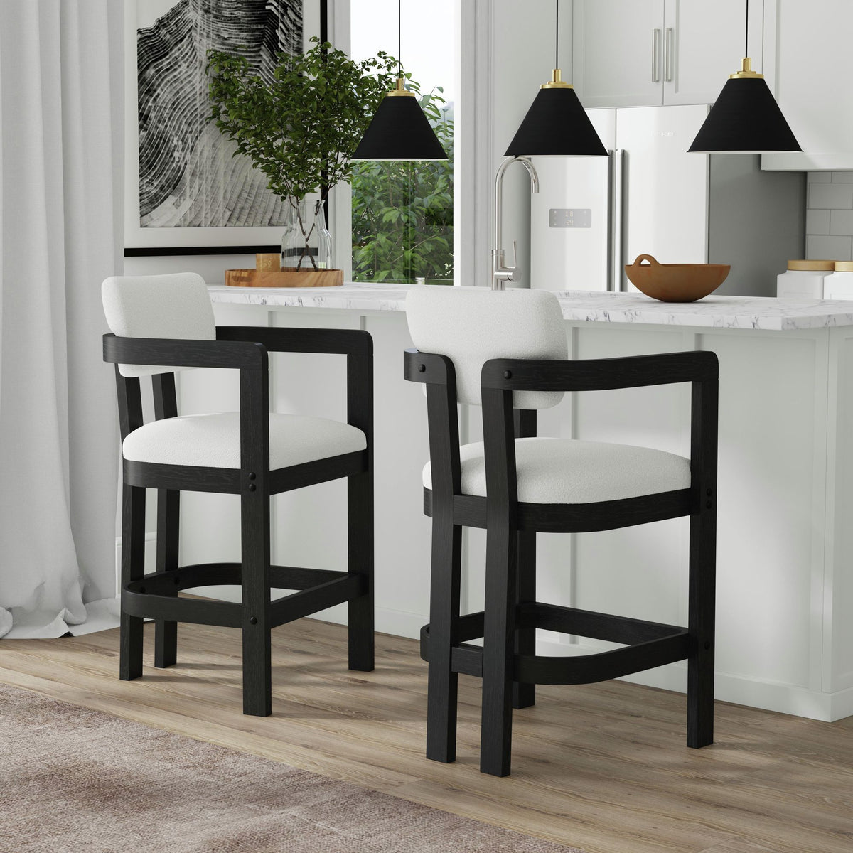 Portland Black/White Arm Barstool (Set of 2) - Ornate Home