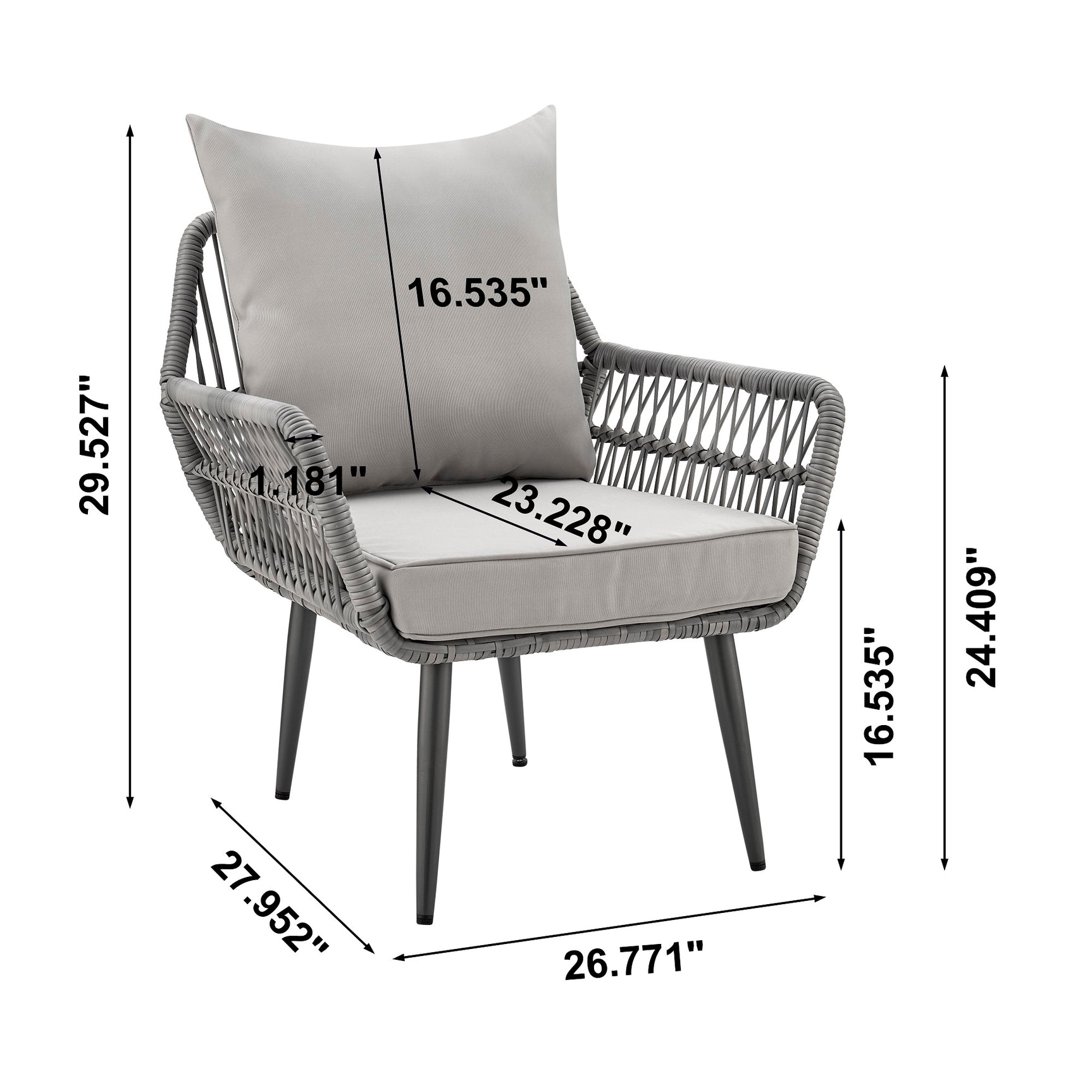 Portofino Patio 4-Person Conversation Set with Coffee Table with Grey Cushions - Ornate Home