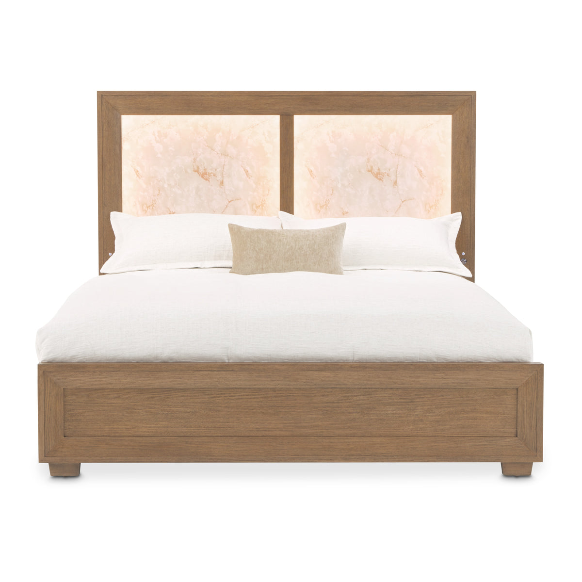 Portrait Sienna Brown Eastern King Panel Bed with LED Lights