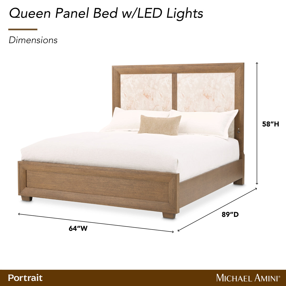 Portrait Sienna Brown Queen Panel Bed with LED Lights