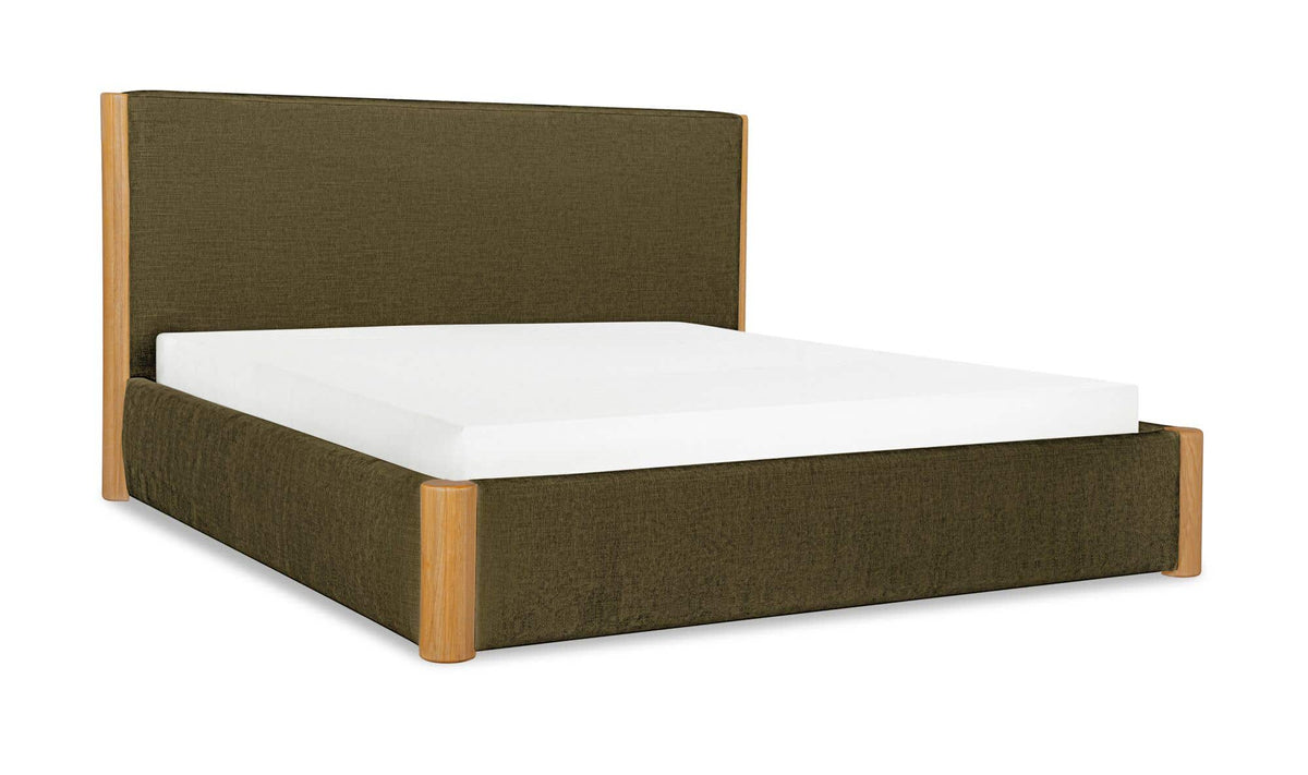 Post Dark Green Queen Bed Natural Oak - Ornate Home