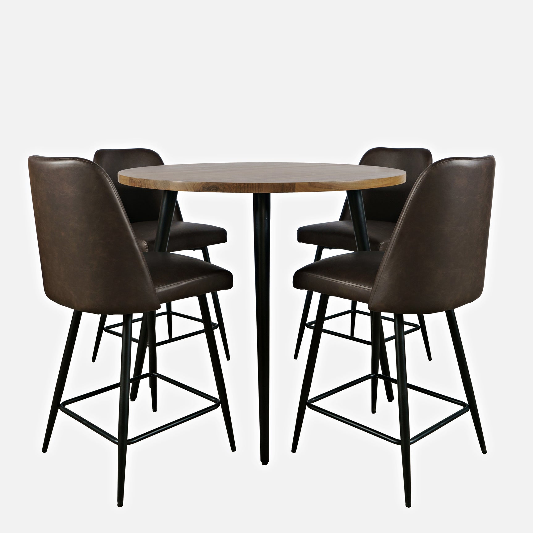 Prelude Suede/Dark Brown Round Counter Dining Table w/ 4 Maddox Stools - Ornate Home