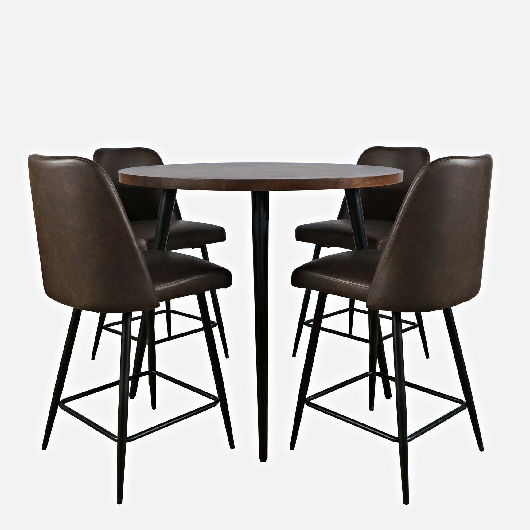 Prelude Walnut/Dark Brown Round Counter Dining Table w/ 4 Maddox Stools - Ornate Home