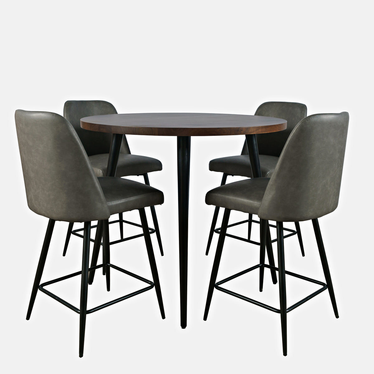 Prelude Walnut/Grey Round Counter Dining Table w/ 4 Maddox Stools - Ornate Home