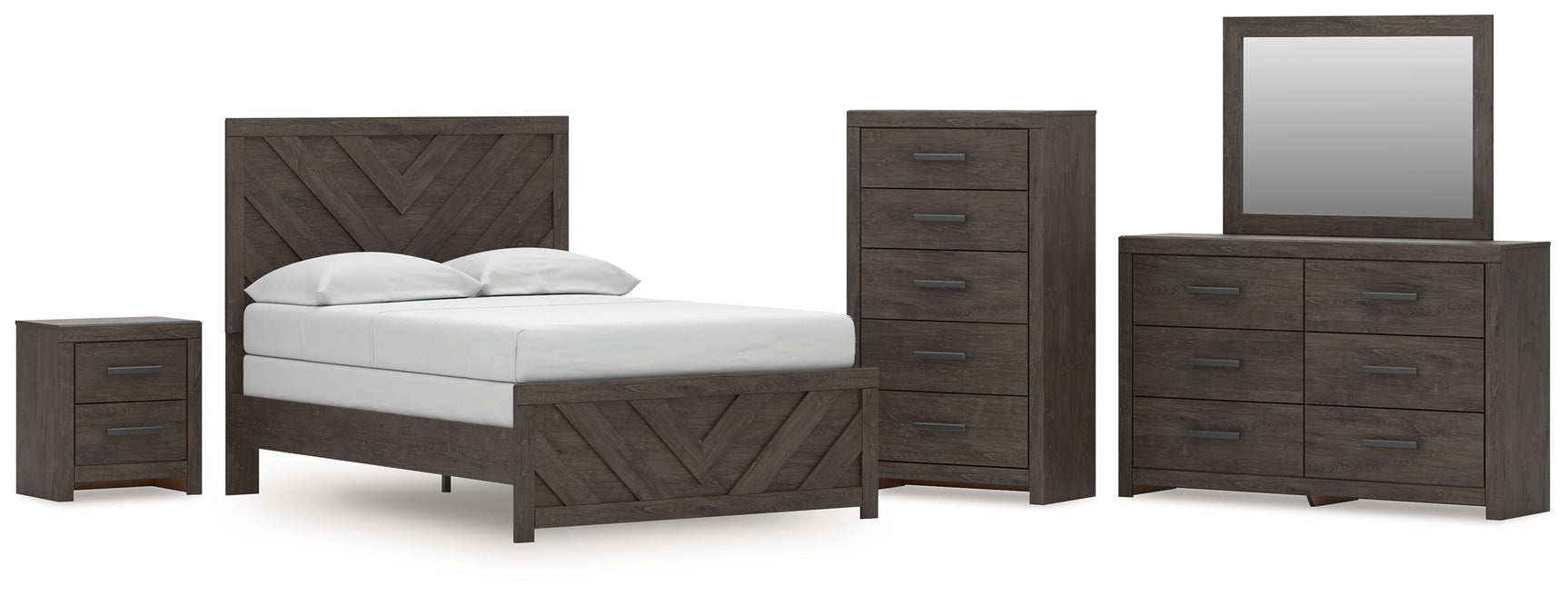Prendonea Charcoal Full Panel Bed, Dresser, Mirror, Chest and Nightstand - Ornate Home