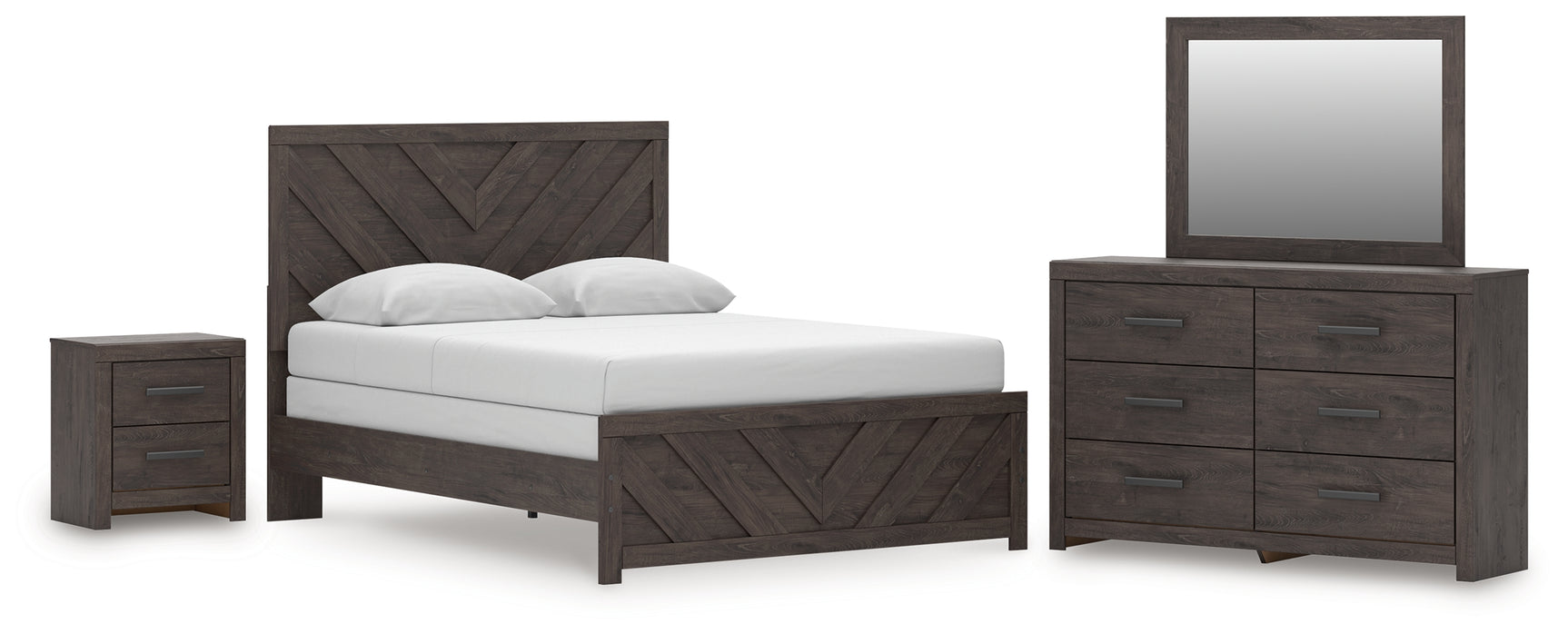 Prendonea Charcoal Twin Panel Bed, Dresser, Mirror and Nightstand - Ornate Home