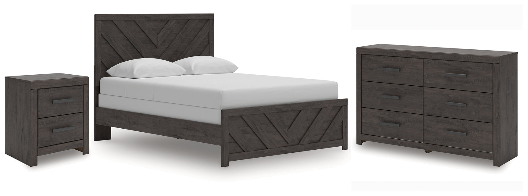 Prendonea Charcoal Twin Panel Bed, Dresser and Nightstand - Ornate Home