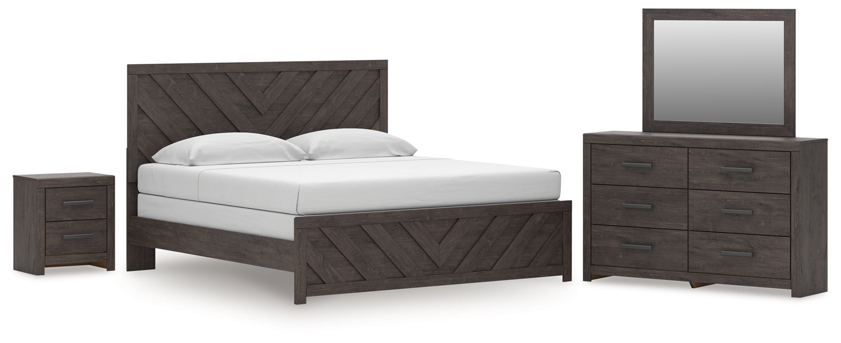 Prendonea Charcoal King Panel Bed, Dresser, Mirror and Nightstand (Online Special Price) - Ornate Home