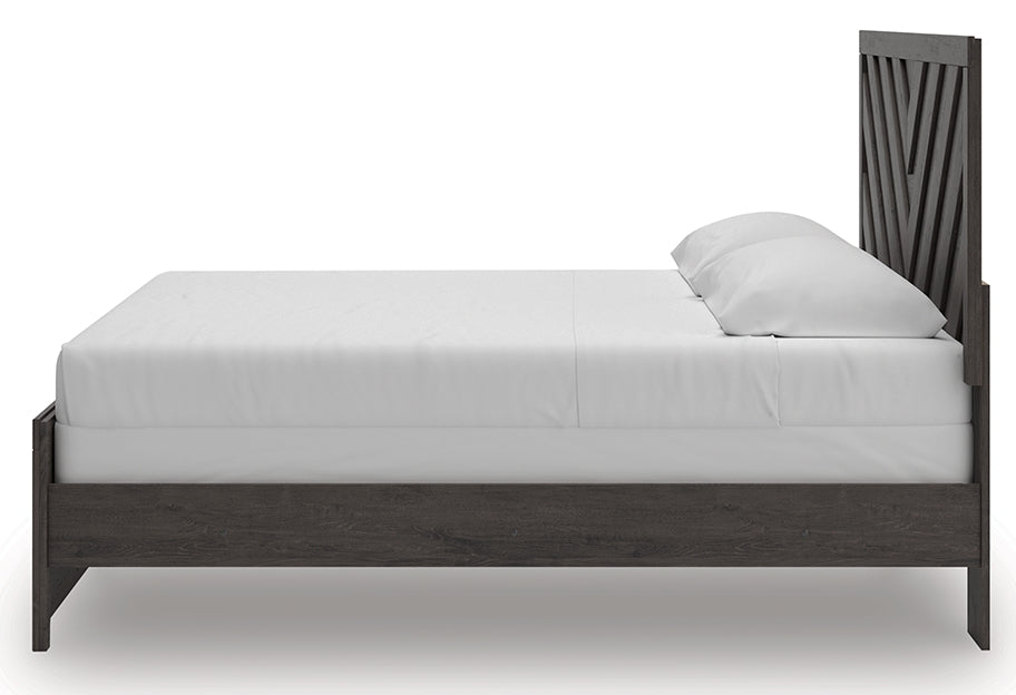 Prendonea Charcoal King Panel Bed, Dresser and 2 Nightstands - Ornate Home