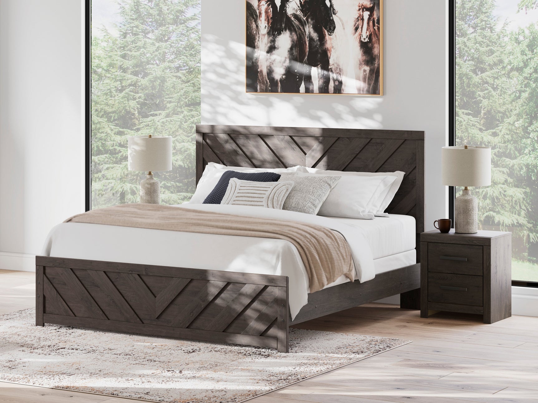 Prendonea Charcoal King Panel Bed, Dresser and Mirror (Online Special Price) - Ornate Home