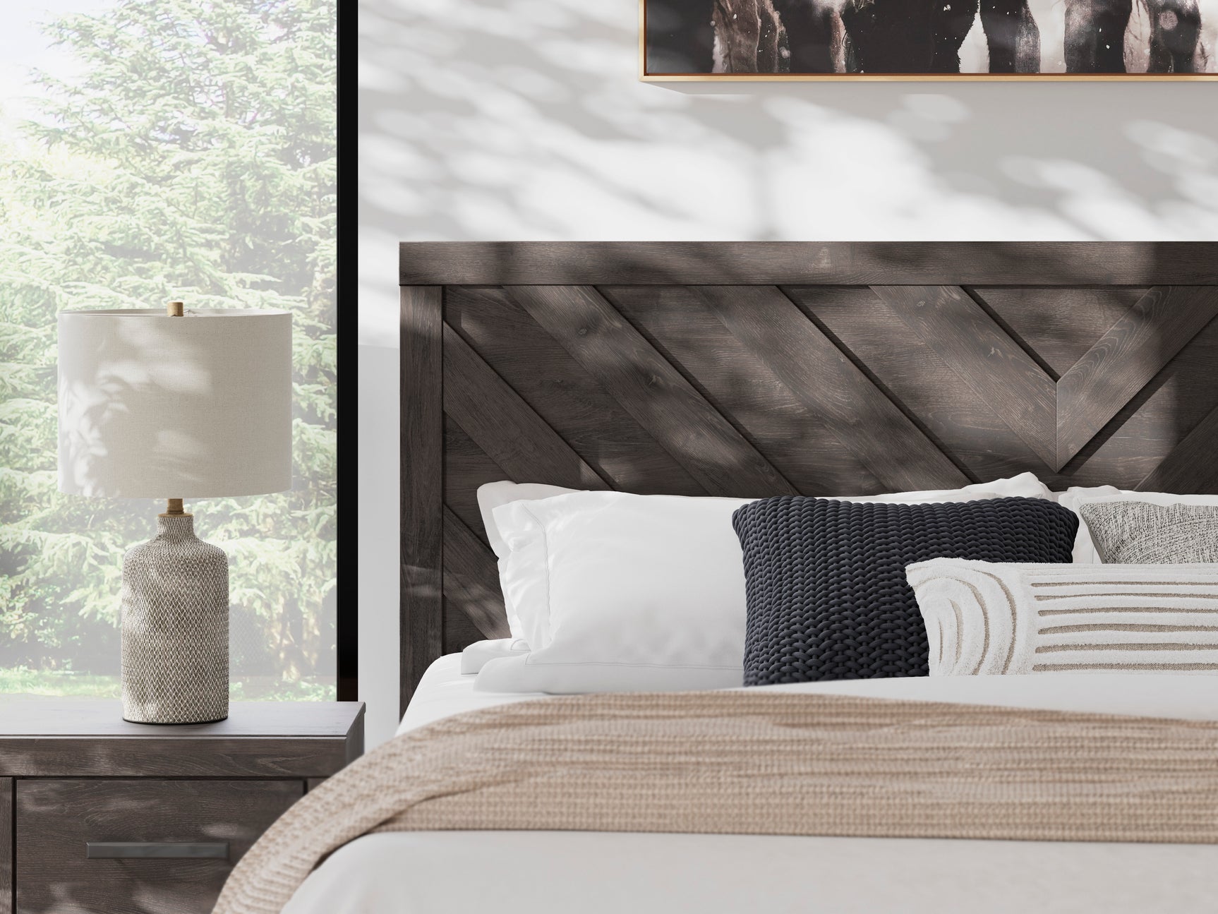 Prendonea Charcoal King Panel Bed, Dresser and Mirror - Ornate Home