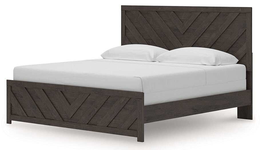 Prendonea Charcoal King Panel Bed, Dresser and Nightstand - Ornate Home