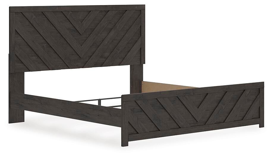 Prendonea Charcoal King Panel Bed, Dresser and Nightstand - Ornate Home