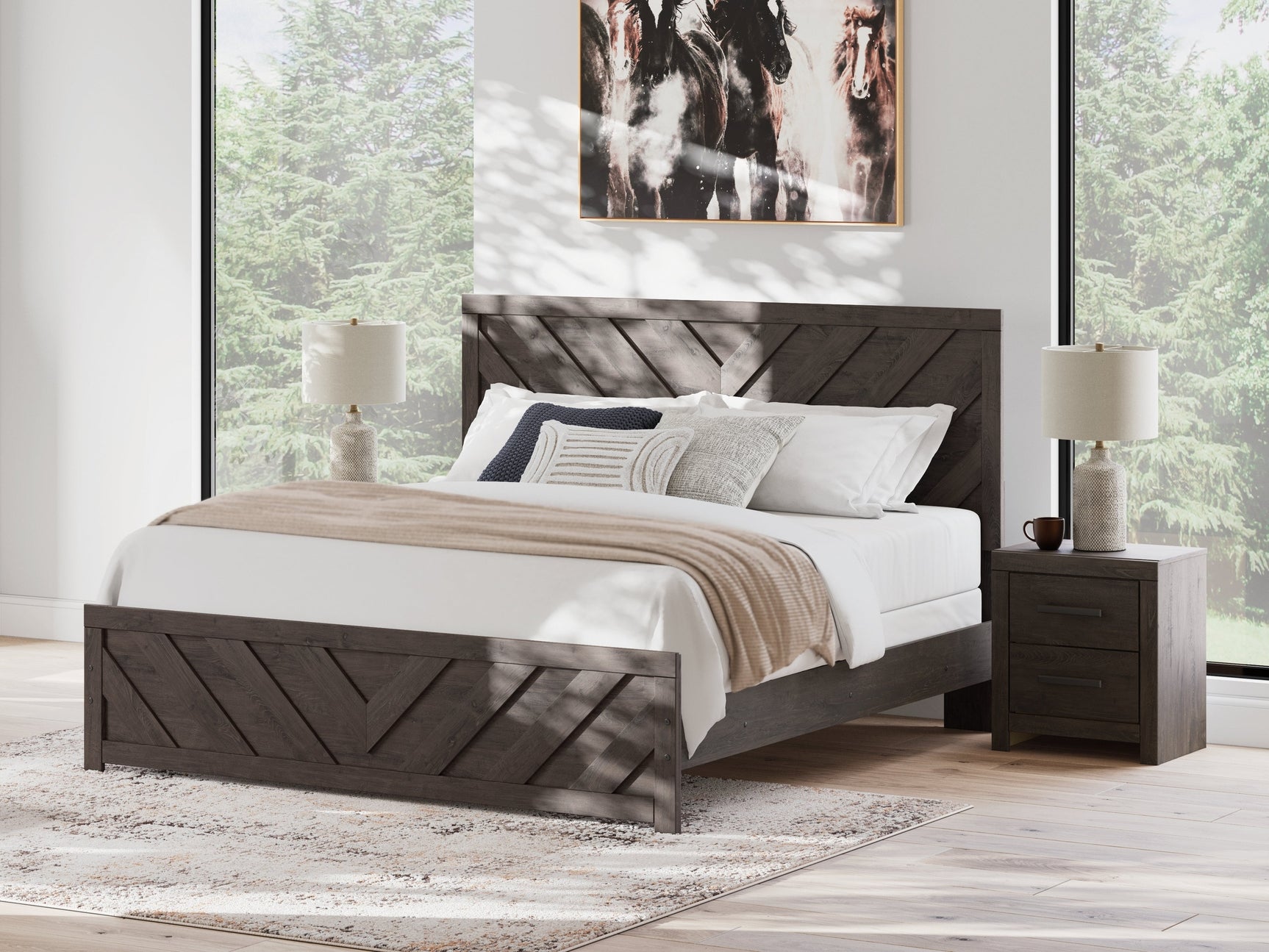 Prendonea Charcoal King Panel Bed - Ornate Home