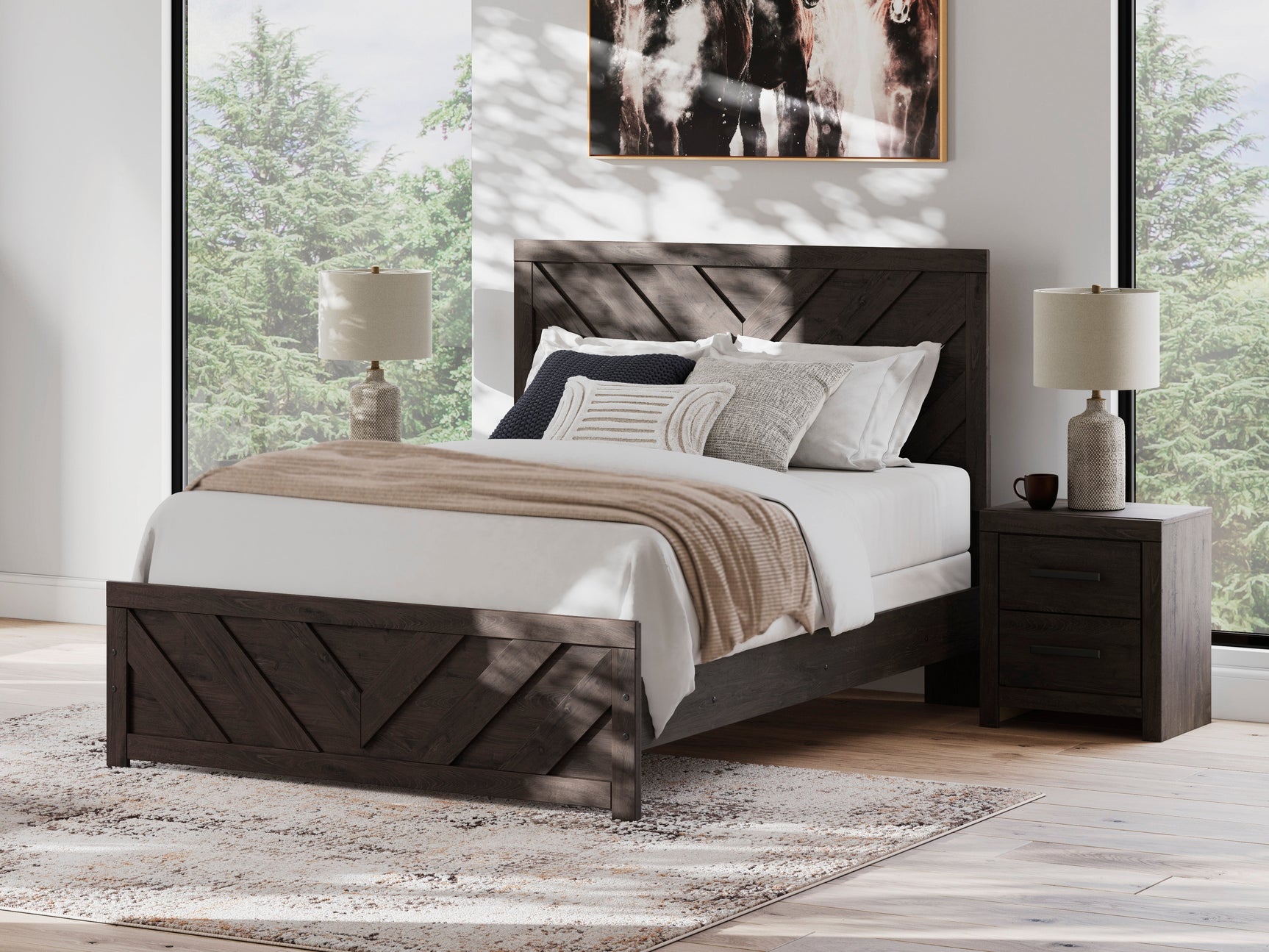 Prendonea Charcoal Queen Panel Bed, Dresser, Mirror, Chest and 2 Nightstands (Online Special Price) - Ornate Home