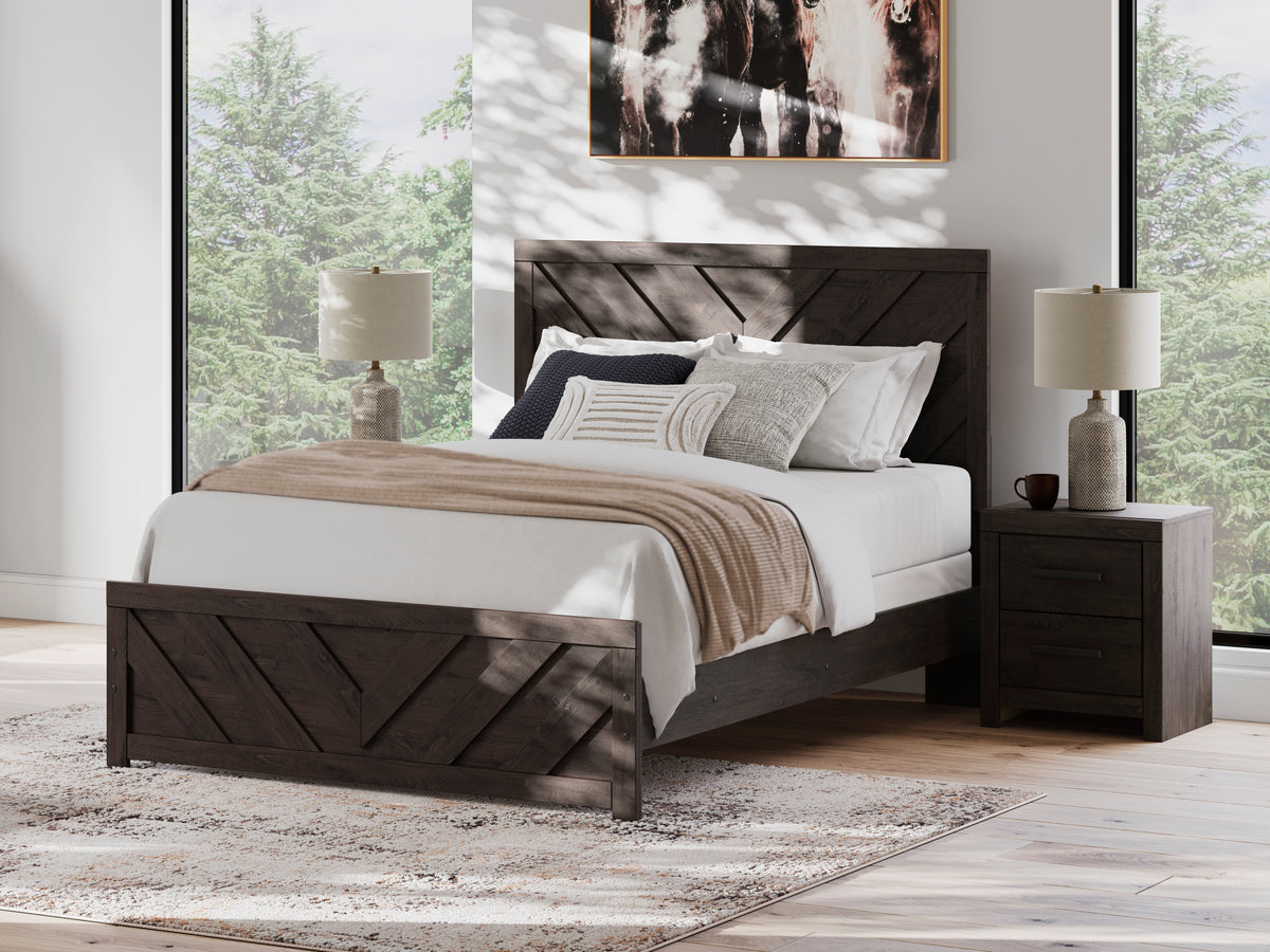 Prendonea Charcoal Queen Panel Bed, Dresser, Mirror, Chest and 2 Nightstands - Ornate Home