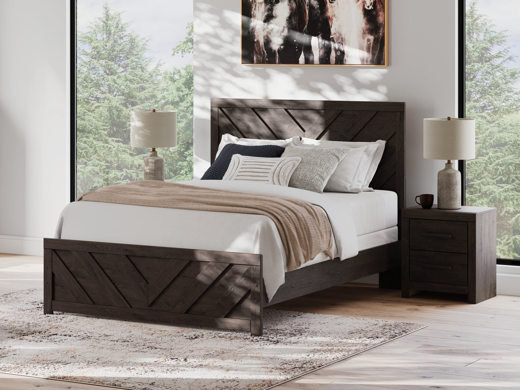 Prendonea Charcoal Queen Panel Bed, Dresser, Mirror and Nightstand (Online Special Price) - Ornate Home