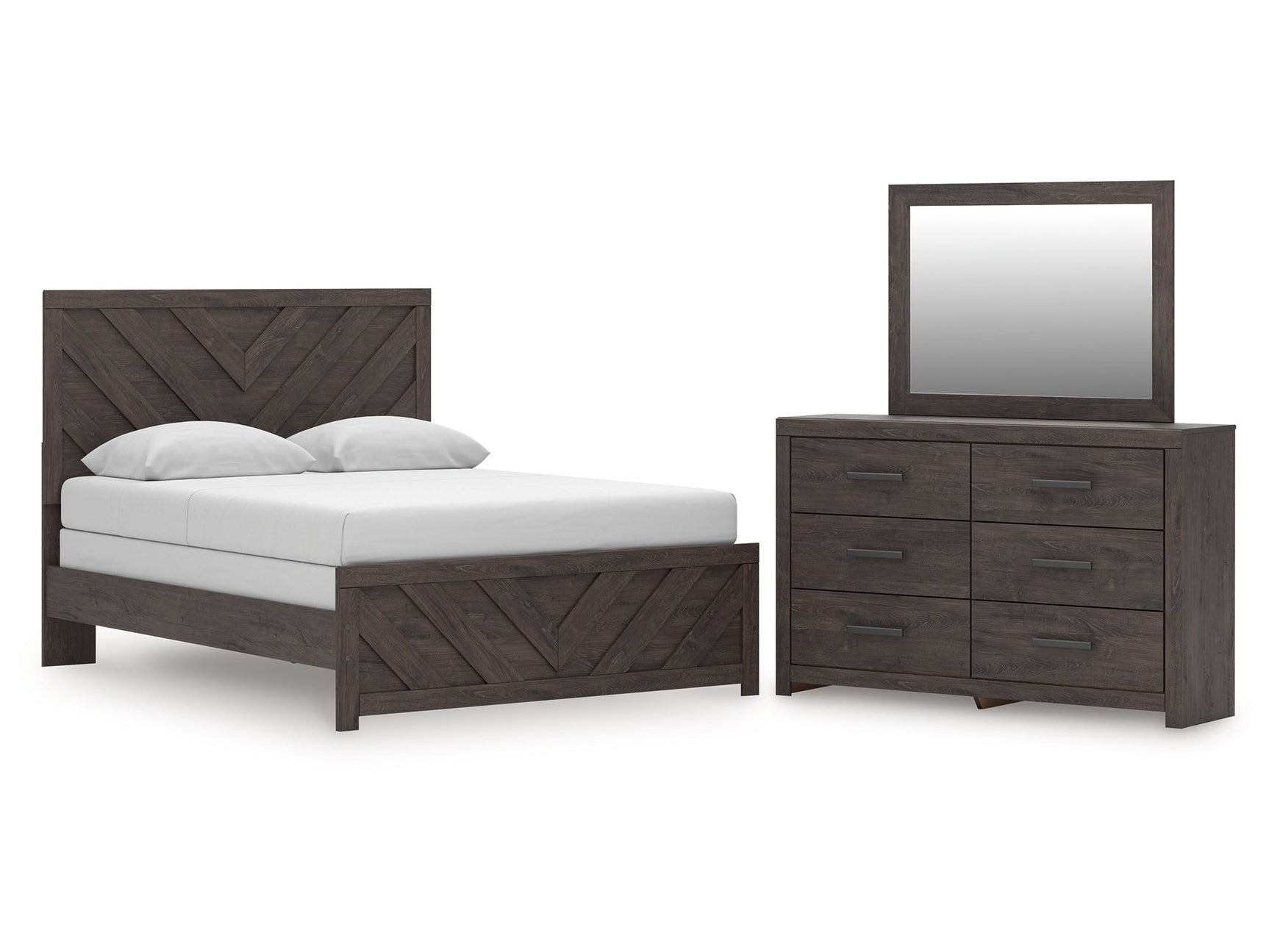 Prendonea Charcoal Queen Panel Bed, Dresser and Mirror - Ornate Home